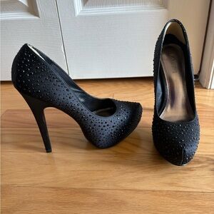 Bakers Black Rhinestone-Studded Platform High Heels, size 7.5
